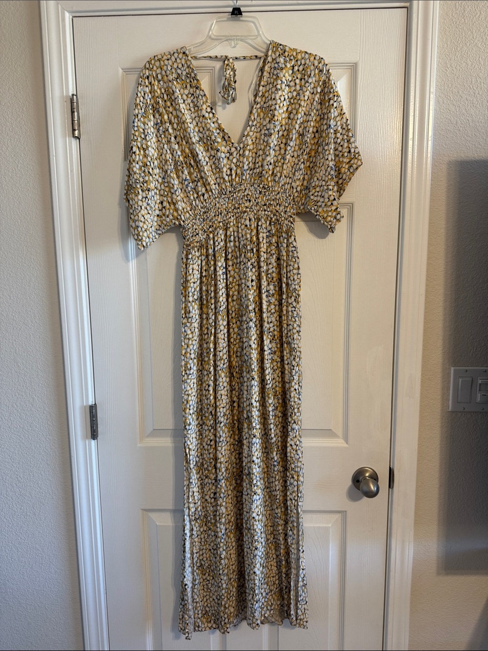 Smocked V-Neck Maxi Dress in Yellow Floral